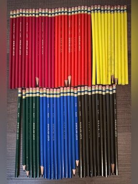 Vintage Col-Erase Pencils Mixed Lot 64 Pencils with Erasers Mostly Unsharpened